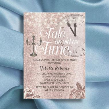 Modern Rose Gold Floral Fairy Tale Bridal Shower Invitations