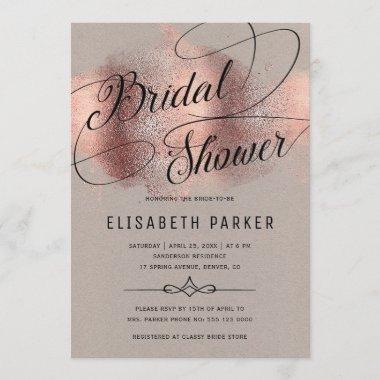 Modern rose gold glitter calligraphy bridal shower Invitations