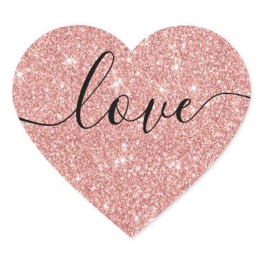 Modern Rose Gold Glitter Love Script Wedding Seal