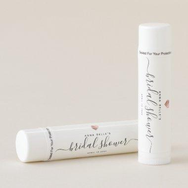 Modern Rose Gold Heart Chic Script Bridal Shower Lip Balm