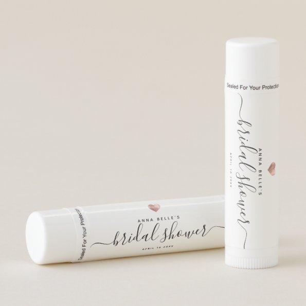 Modern Rose Gold Heart Chic Script Bridal Shower Lip Balm