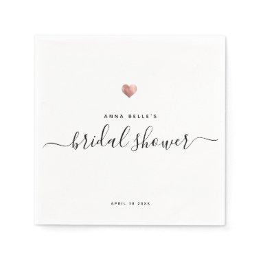 Modern Rose Gold Heart Chic Script Bridal Shower Napkins