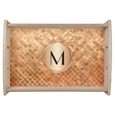 Modern Rose Gold Metallic Look and Monogram Serving Tray