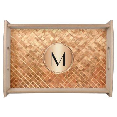 Modern Rose Gold Metallic Look and Monogram Serving Tray