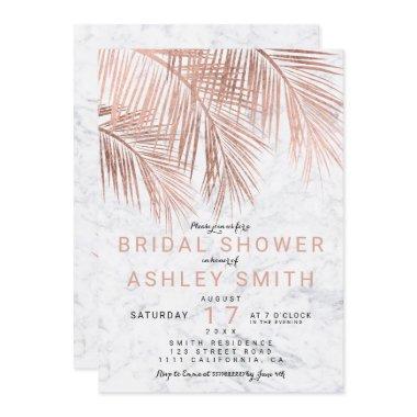 Modern rose gold palm tree marble Bridal shower Invitations