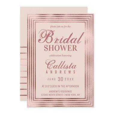 Modern Rose Gold Pink Stripe Border Bridal Shower Invitations