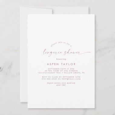 Modern Rose Gold Script Lingerie Shower Invitations
