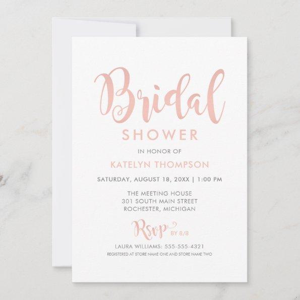 Modern Rose Gold Script Wedding Bridal Shower Invitations