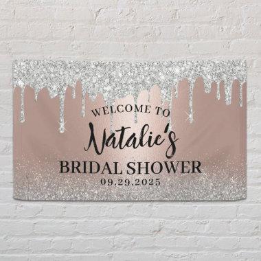 Modern Rose Gold & Silver Drips Bridal Shower Banner