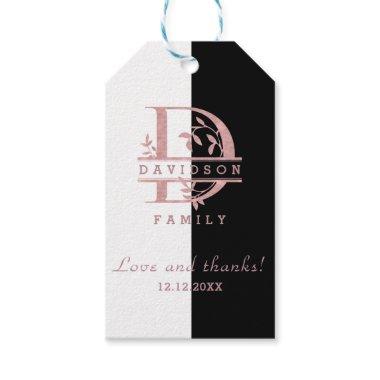 Modern Rose Gold Split Custom Monogram A, B, C, D Gift Tags