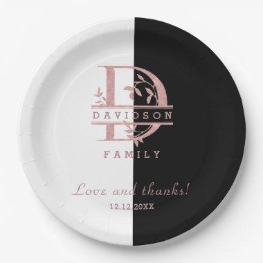 Modern Rose Gold Split Custom Monogram A, B, C, D Paper Plates