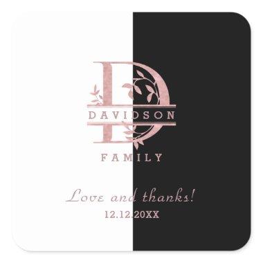 Modern Rose Gold Split Custom Monogram A, B, C, D Square Sticker