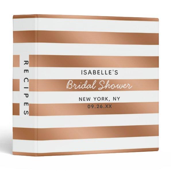 Modern Rose Gold Stripes Bridal Shower Recipe Invitations 3 Ring Binder
