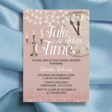 Modern Rose Gold Tale as Old as Time Bridal Shower Invitations