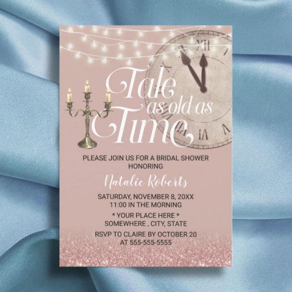 Modern Rose Gold Tale as Old as Time Bridal Shower Invitations