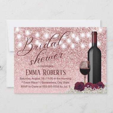 Modern Rose Gold Wine & Flowers Bridal Shower Invitations