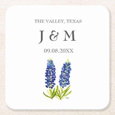 Modern Rustic Bluebonnet Custom Boho Gifts Wedding Square Paper Coaster