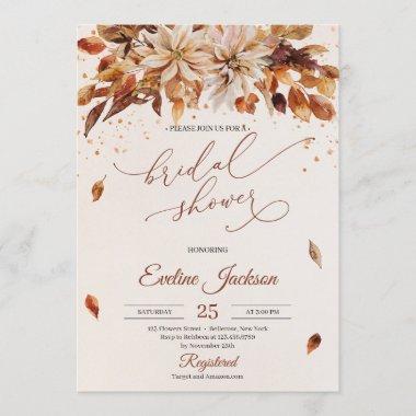 Modern rustic fall and autumn floral leaves Invitations