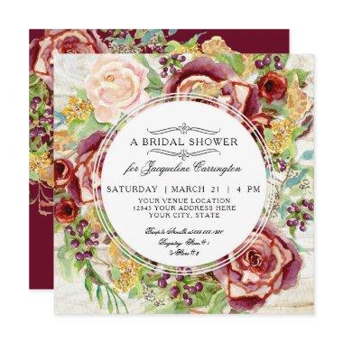 Modern Rustic Floral Fall Red Wreath Bridal Shower Invitations