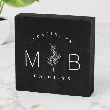 Modern Rustic Floral Stem Wedding Monogram Wooden Box Sign