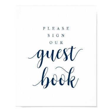 Modern Rustic Navy Wedding Our Guest Book Poster