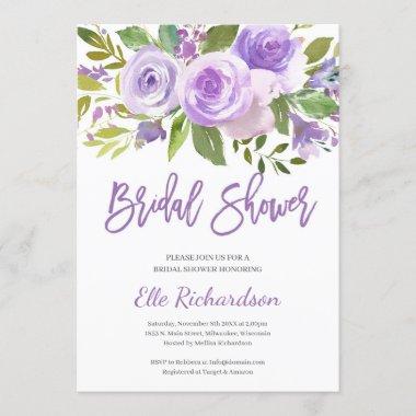 Modern Rustic Purple Wreath Bridal Shower Invitations