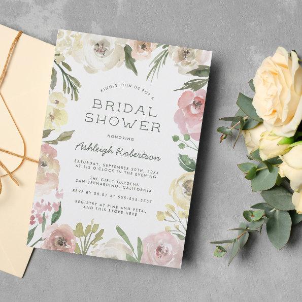 Modern Rustic Watercolor Floral Bridal Shower Invitation PostInvitations