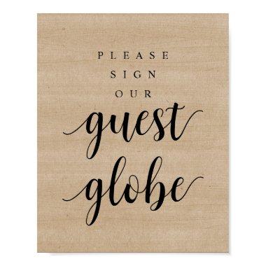 Modern Rustic Wedding Sign Our Guest Globe Poster