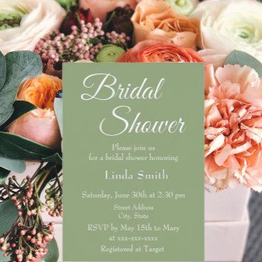 Modern Sage Green Bridal Shower Foil Invitations