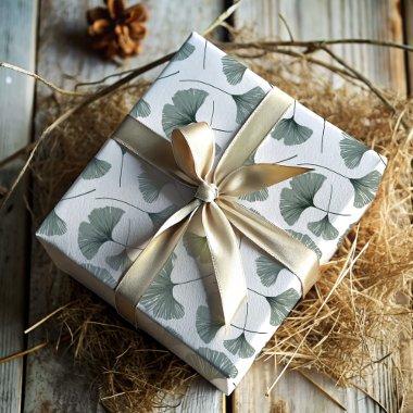 Modern Sage Green Ginkgo foliage Wrapping Paper Sheets