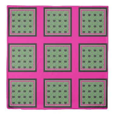 Modern Sage Green Hot Pink Cat Pattern Personalize Duvet Cover