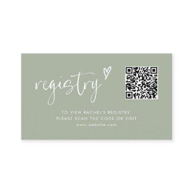 Modern Sage Green Qr Code Bridal Shower Registry Enclosure Invitations