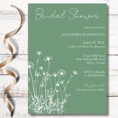 Modern Sage Green & White Wildflower Bridal Shower Invitations