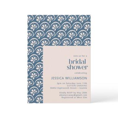 Modern Scandinavian Blue Floral Bridal Shower Invitations