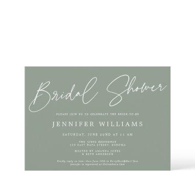 Modern Script Beautiful Sage Green Bridal Shower Invitations