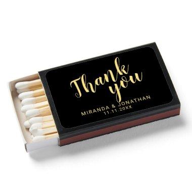 Modern Script Black and Gold Wedding Thank You Matchboxes