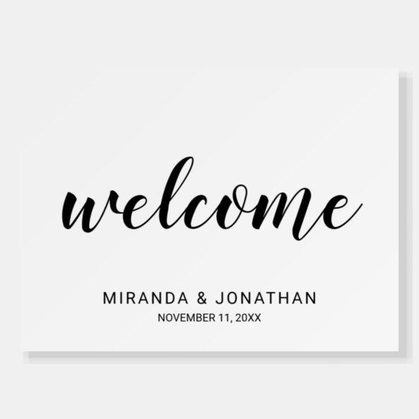 Modern Script Black and White Wedding Welcome Sign