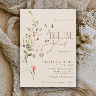 Modern Script Boho Flower Garden Bridal Shower Invitations