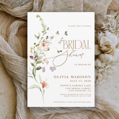 Modern Script Boho Flower Garden Bridal Shower Invitations