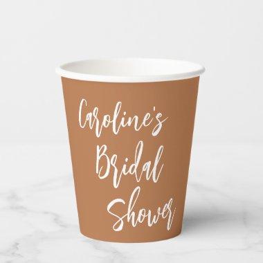 Modern Script Bridal Shower Custom Boho Terracotta Paper Cups