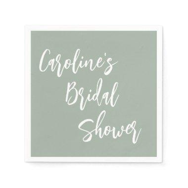 Modern Script Bridal Shower Custom Dusty Sage Napkins