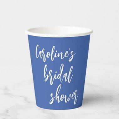 Modern Script Bridal Shower Custom French Blue Paper Cups