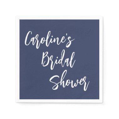 Modern Script Bridal Shower Custom Navy Blue Napkins