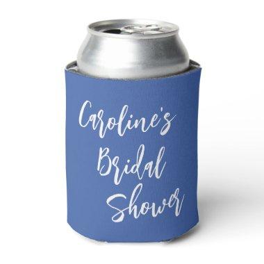 Modern Script Bridal Shower Custom Royal Blue Can Cooler