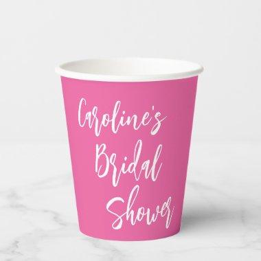 Modern Script  Custom Trendy Hot Pink Paper Cups