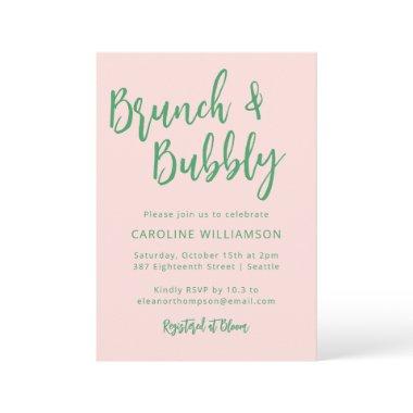 Modern Script Brunch Bubbly Shower Pink Green
