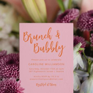 Modern Script Brunch Bubbly Shower Pink Orange