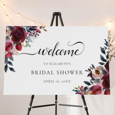 Modern Script Burgundy Bridal Shower Welcome Sign