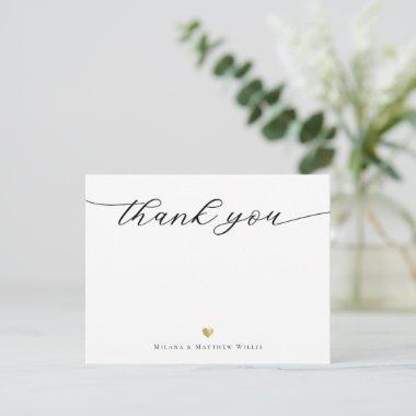 Modern Script Calligraphy Gold Wedding Thank you Note Invitations