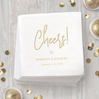 Modern Script Cheers & Chic Simple Heart Wedding Foil Napkins